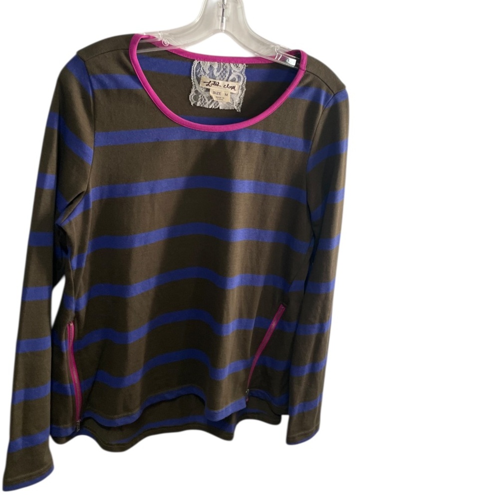 Anthropologie Lili's Closet stripe Zip tee Long Sleeve Top Sz M preppy fun